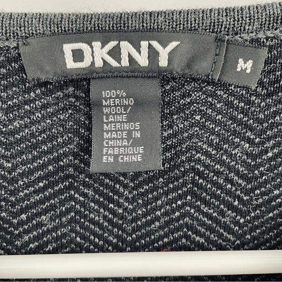 DKNY 100% Merino Wool Herringbone Long Sleeve Zip Up Mid Weight Jacket Office - Picture 2 of 8